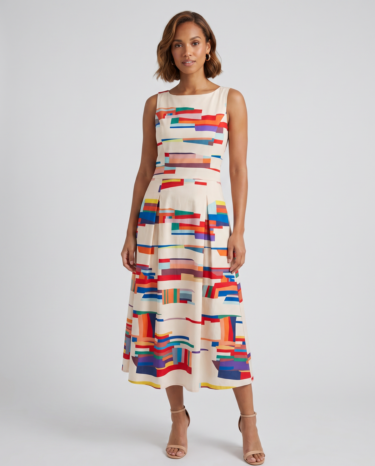 Women's Ivory Geometric Print Midi Dress - Image 2