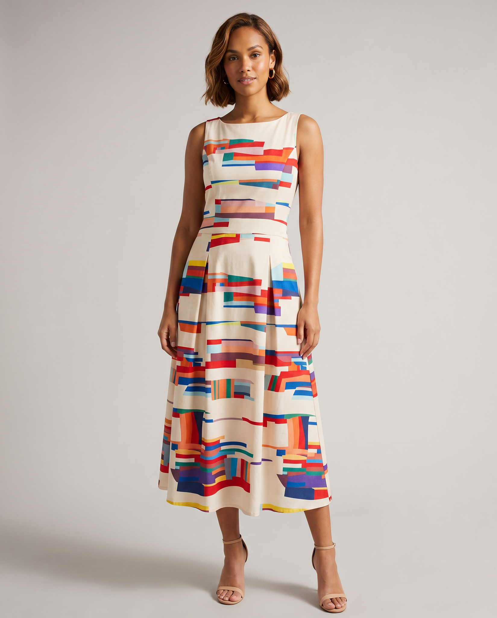 Women's Ivory Geometric Print Midi Dress - Image 3