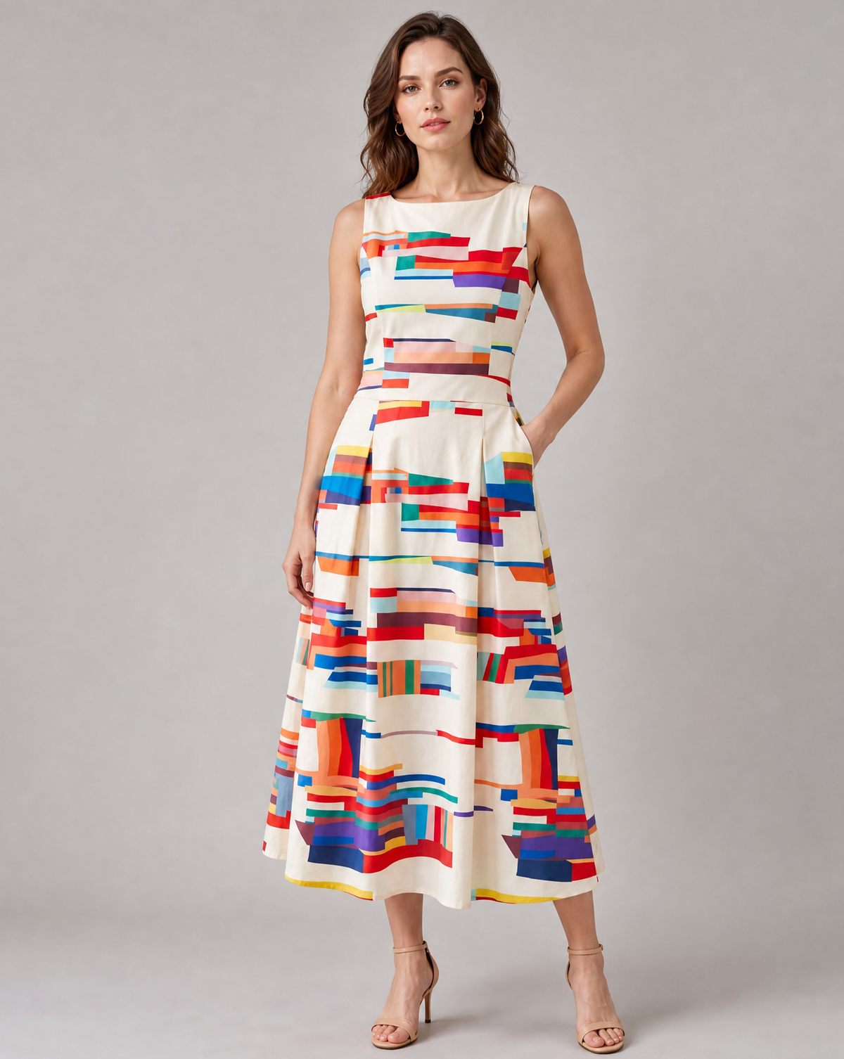 Women's Ivory Geometric Print Midi Dress - Image 4