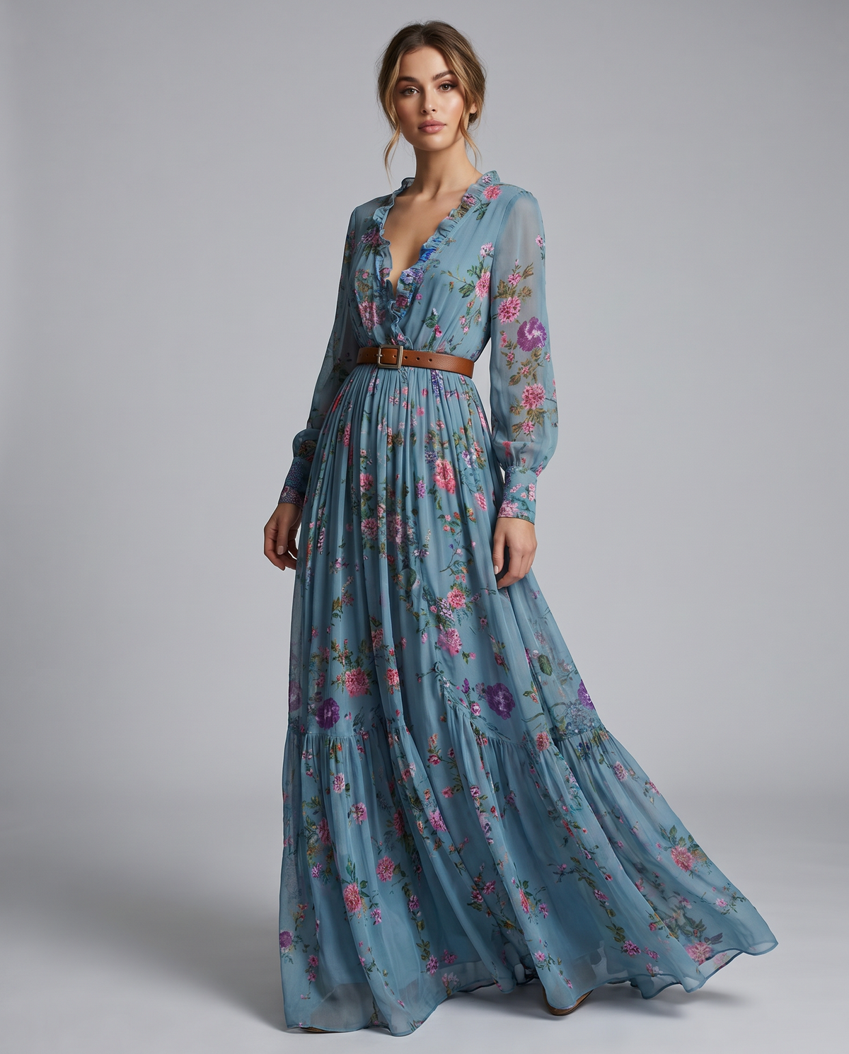 Women's Long Sleeve Floral Print Maxi Dress - Image 1
