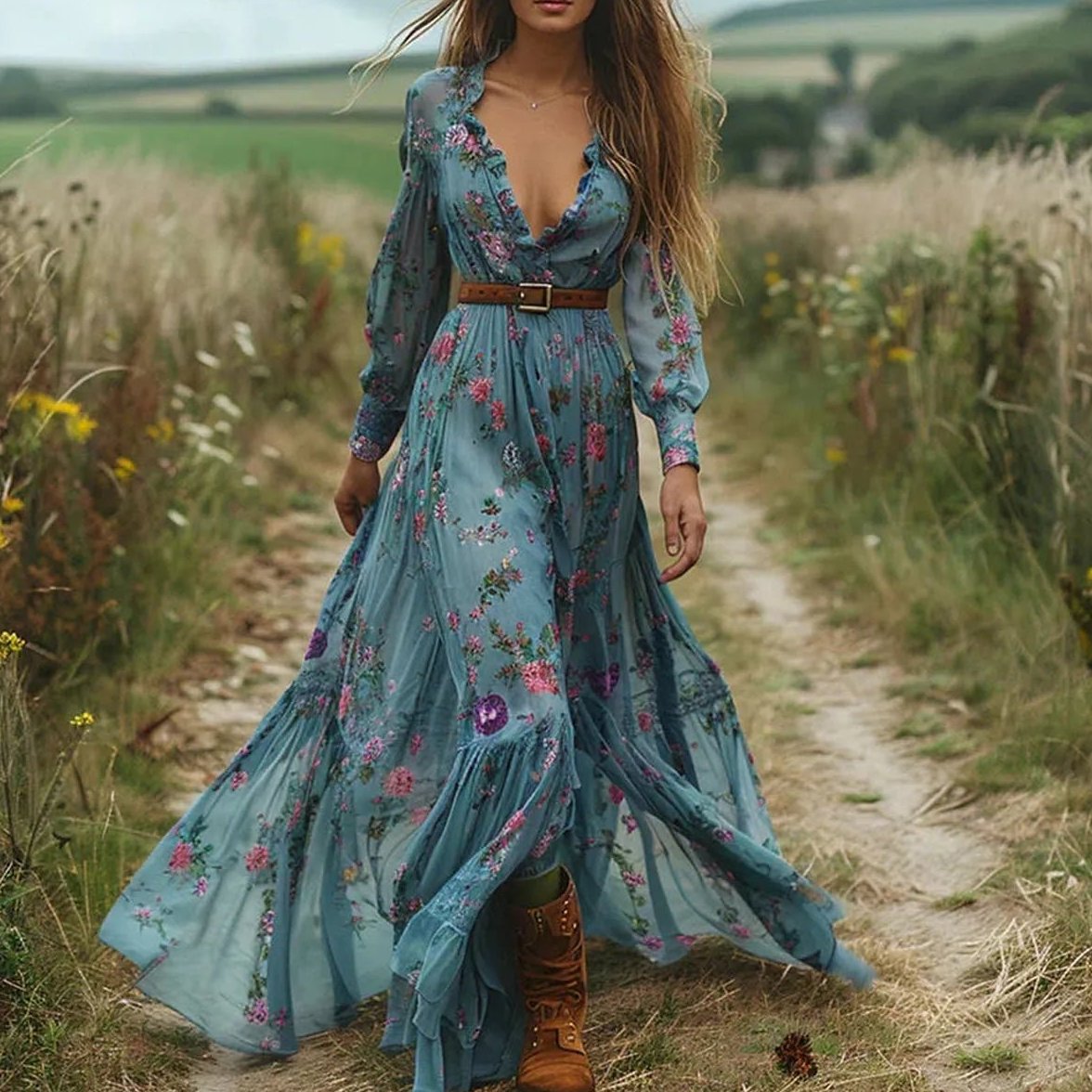 Women's Long Sleeve Floral Print Maxi Dress - Image 5