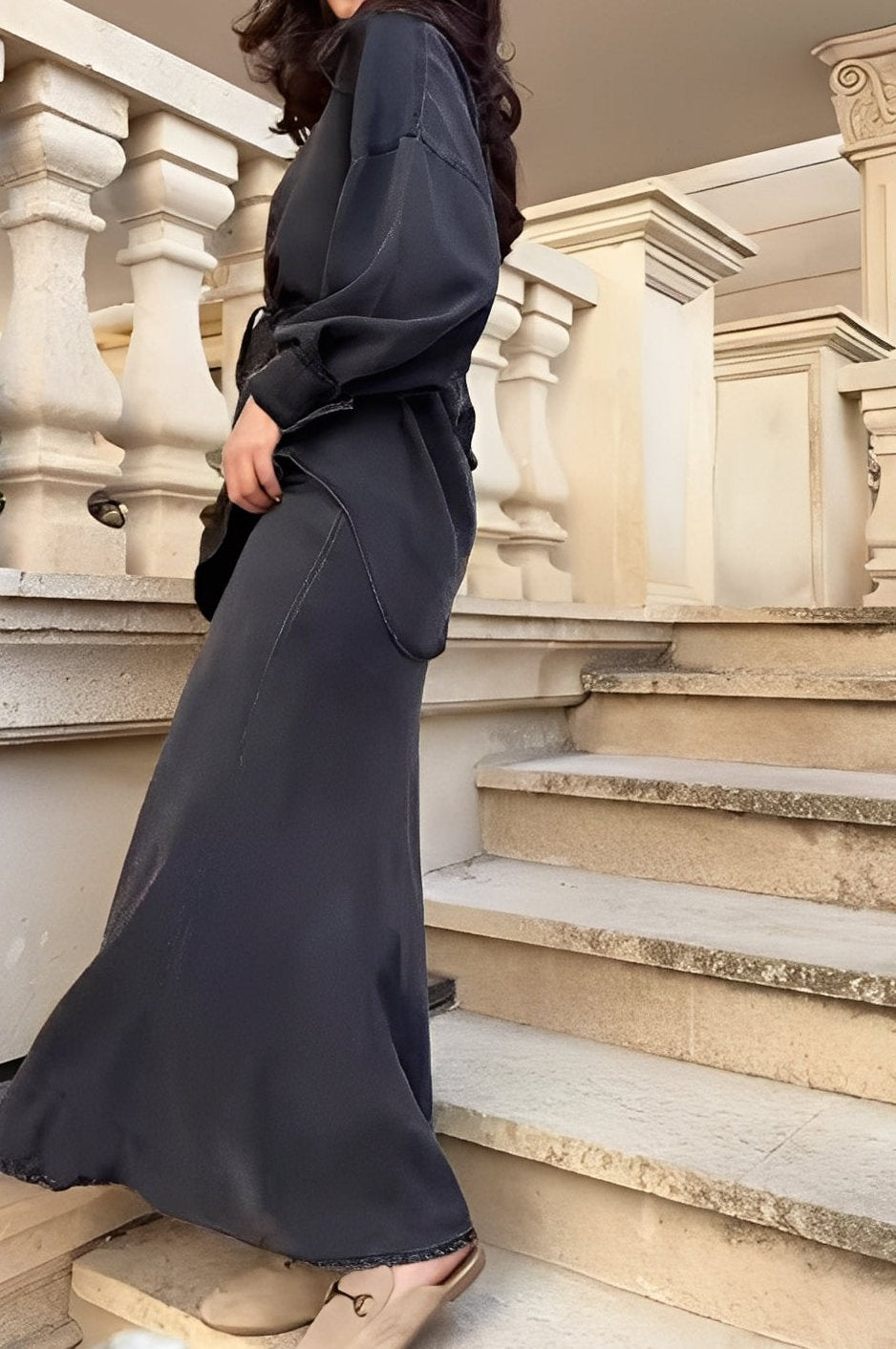 Women's Long Sleeve Tie-Front Shirt and Skirt Set - Image 8