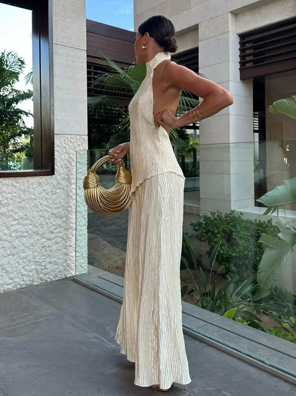Women's Pleated Halter Top and Wide-Leg Trousers Set - Image 2