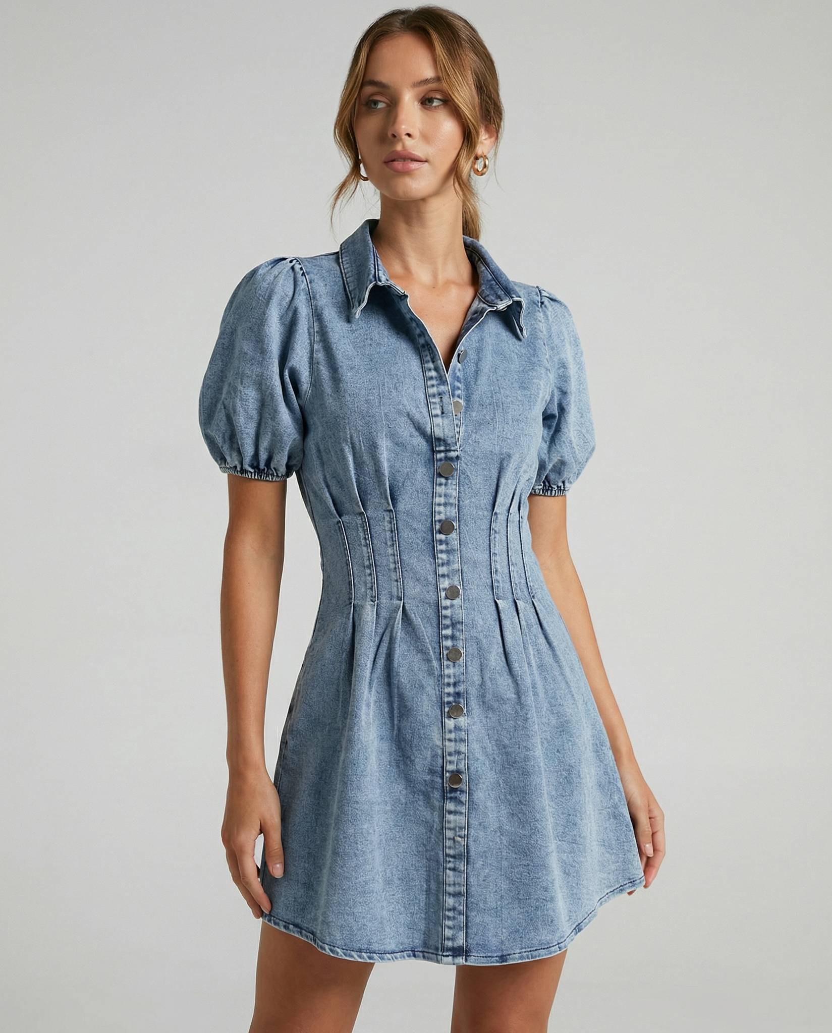Women's Puff Sleeve A-Line Mini Dress - Image 2
