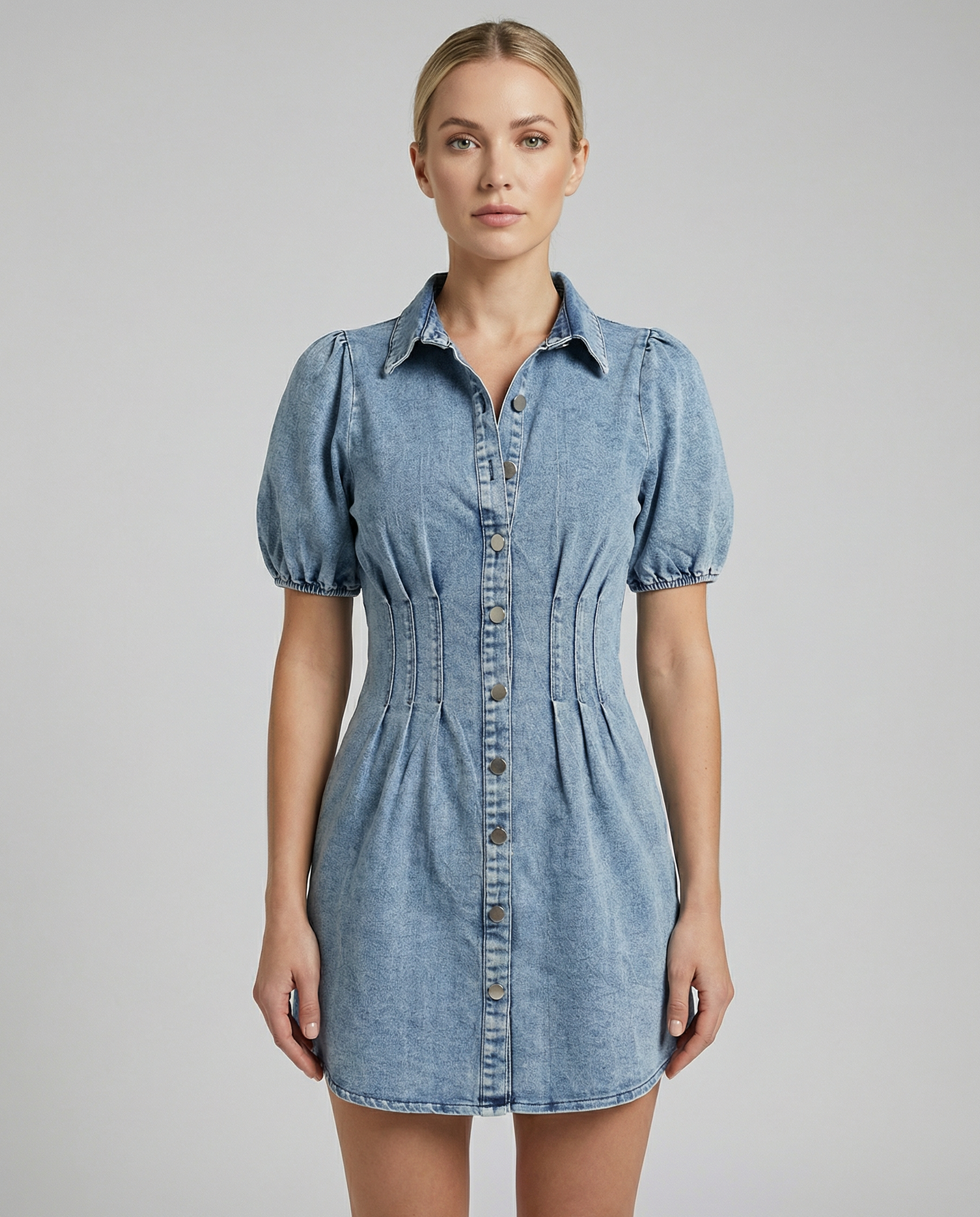 Women's Puff Sleeve A-Line Mini Dress - Image 4