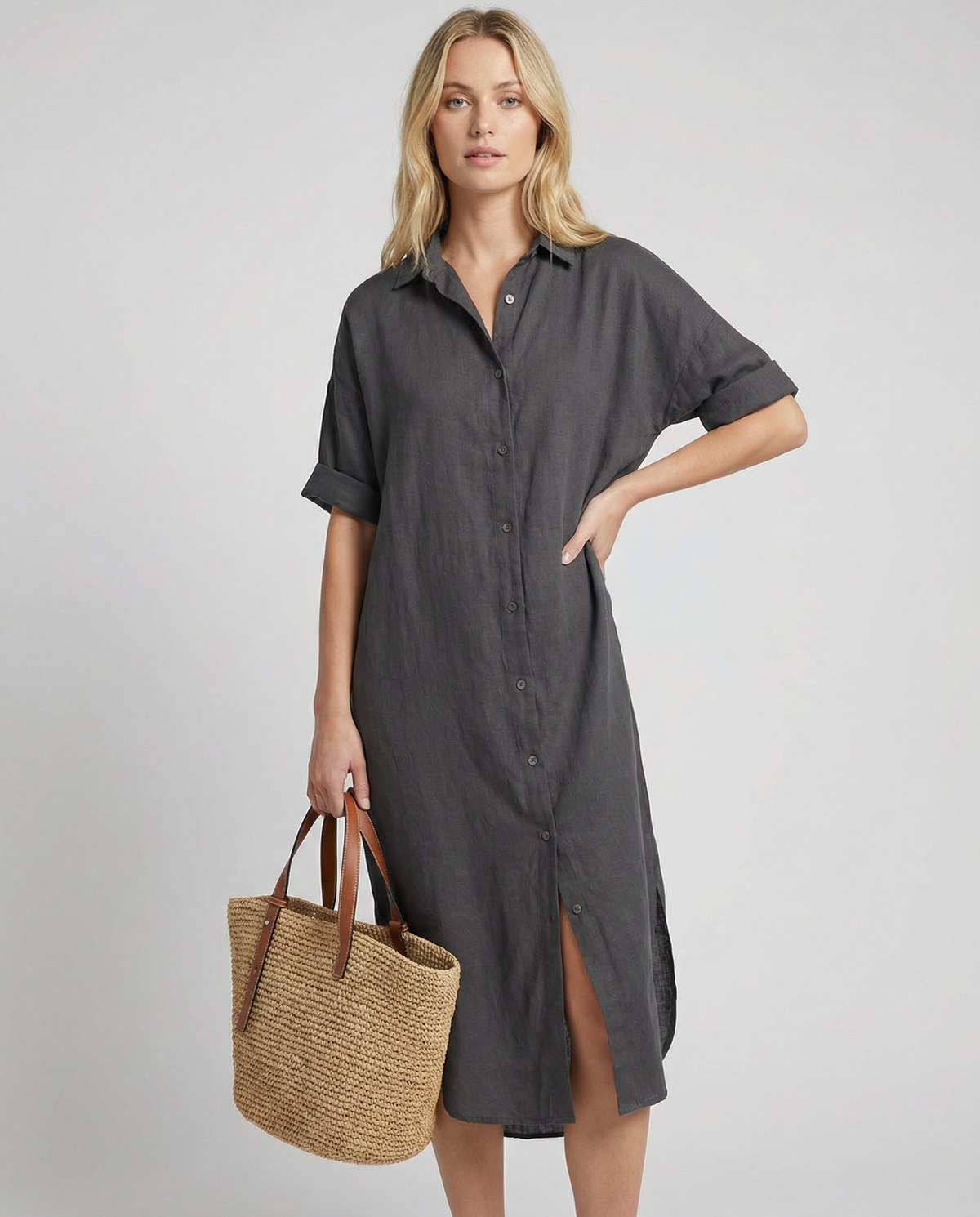 Women's Relaxed Fit Midi Shirt Dress - Image 4