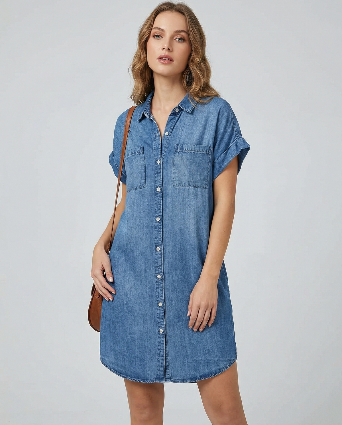 Women's Relaxed Fit Mini Shirt Dress with Pockets - Image 2
