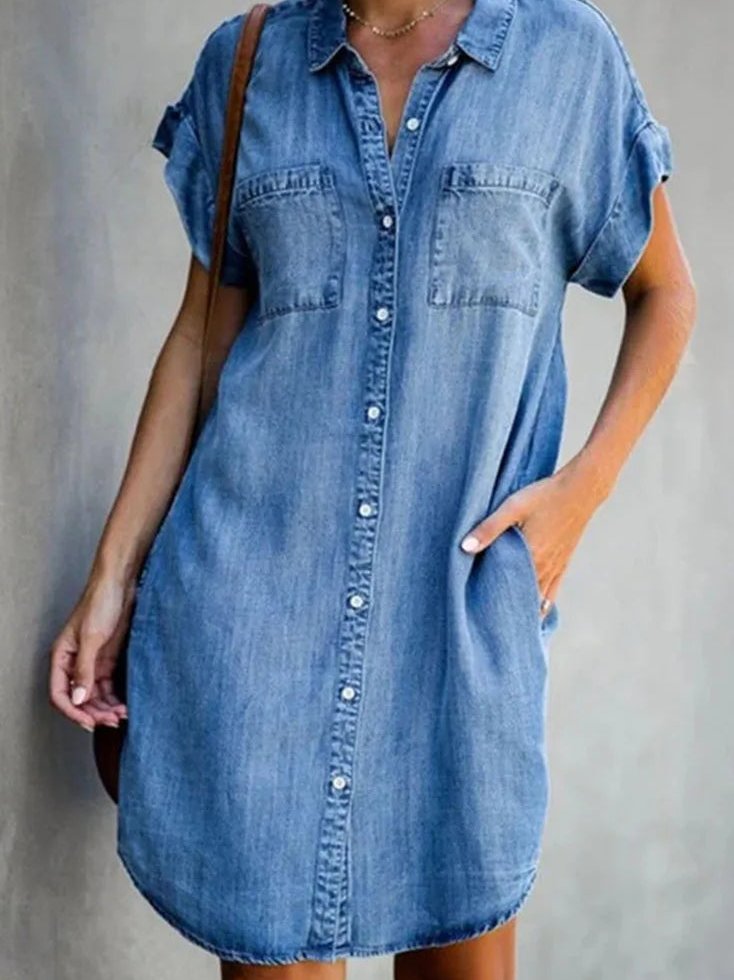 Women's Relaxed Fit Mini Shirt Dress with Pockets - Image 5
