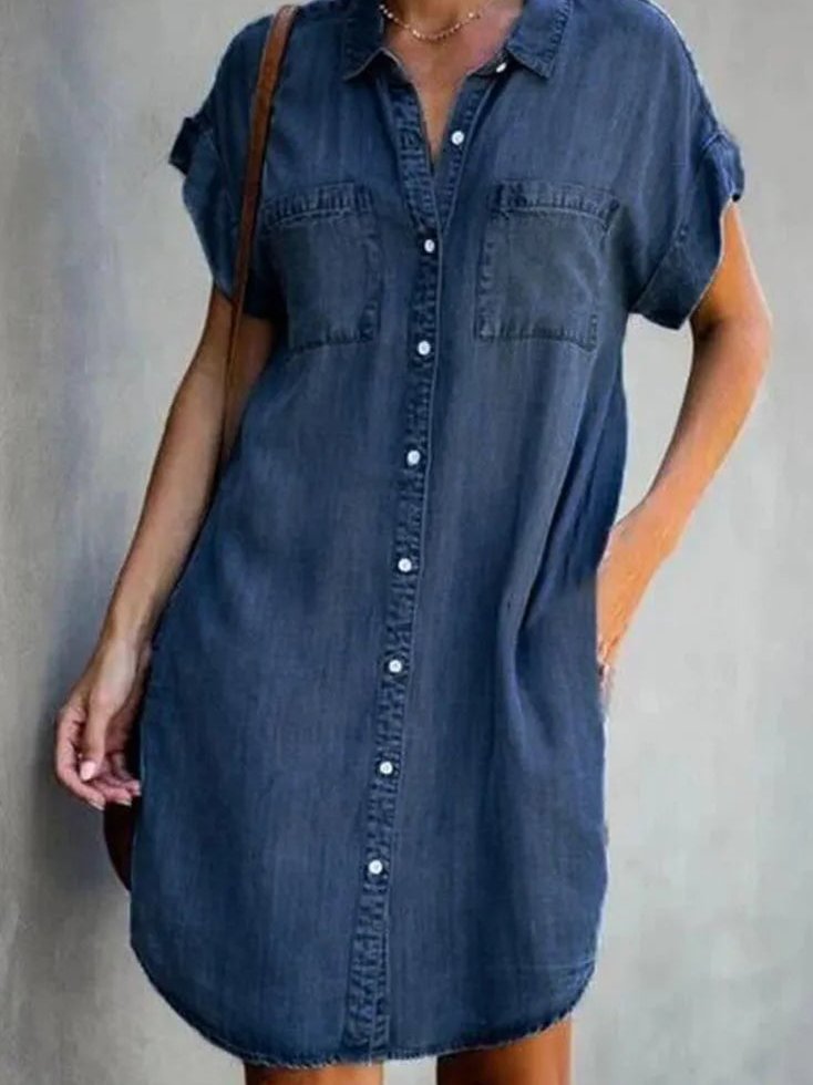 Women's Relaxed Fit Mini Shirt Dress with Pockets - Image 6
