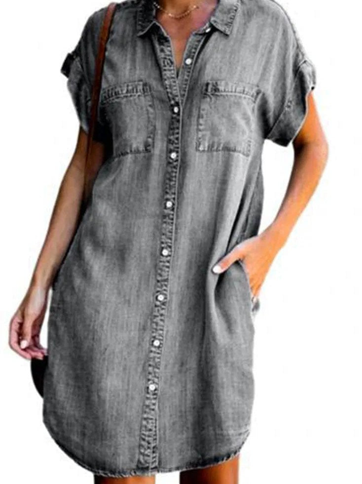 Women's Relaxed Fit Mini Shirt Dress with Pockets - Image 7