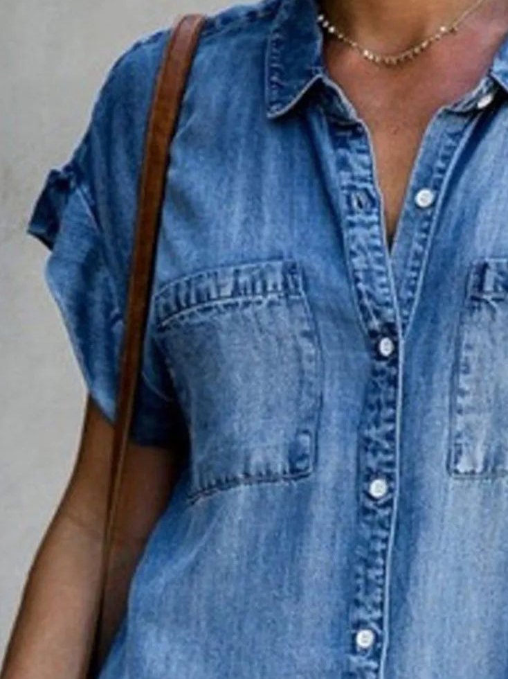 Women's Relaxed Fit Mini Shirt Dress with Pockets - Image 8