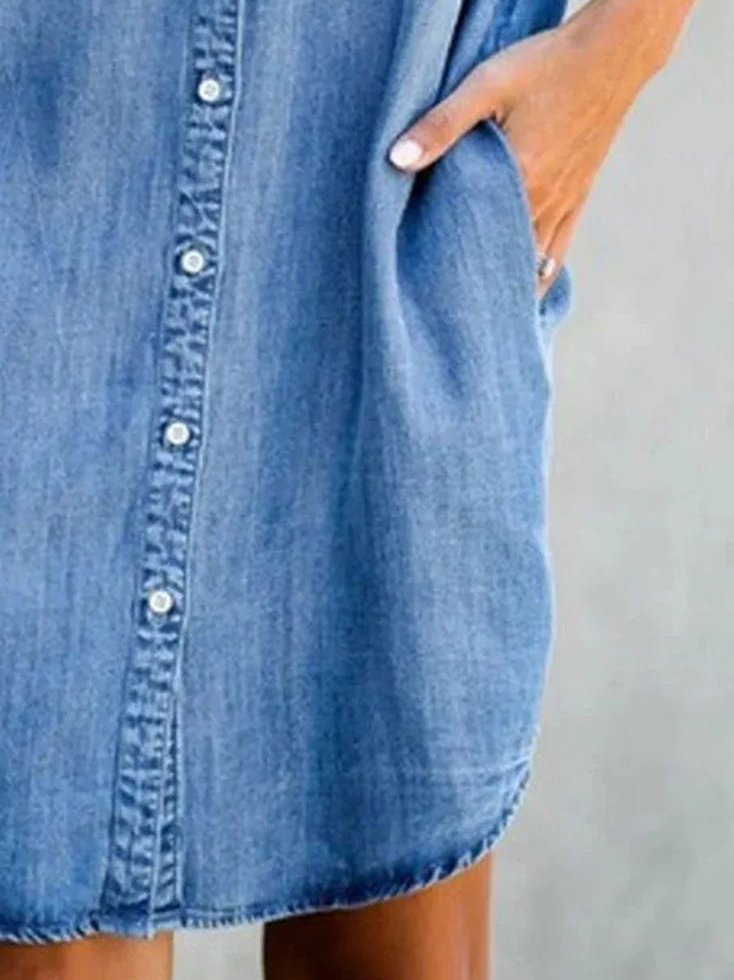 Women's Relaxed Fit Mini Shirt Dress with Pockets - Image 9