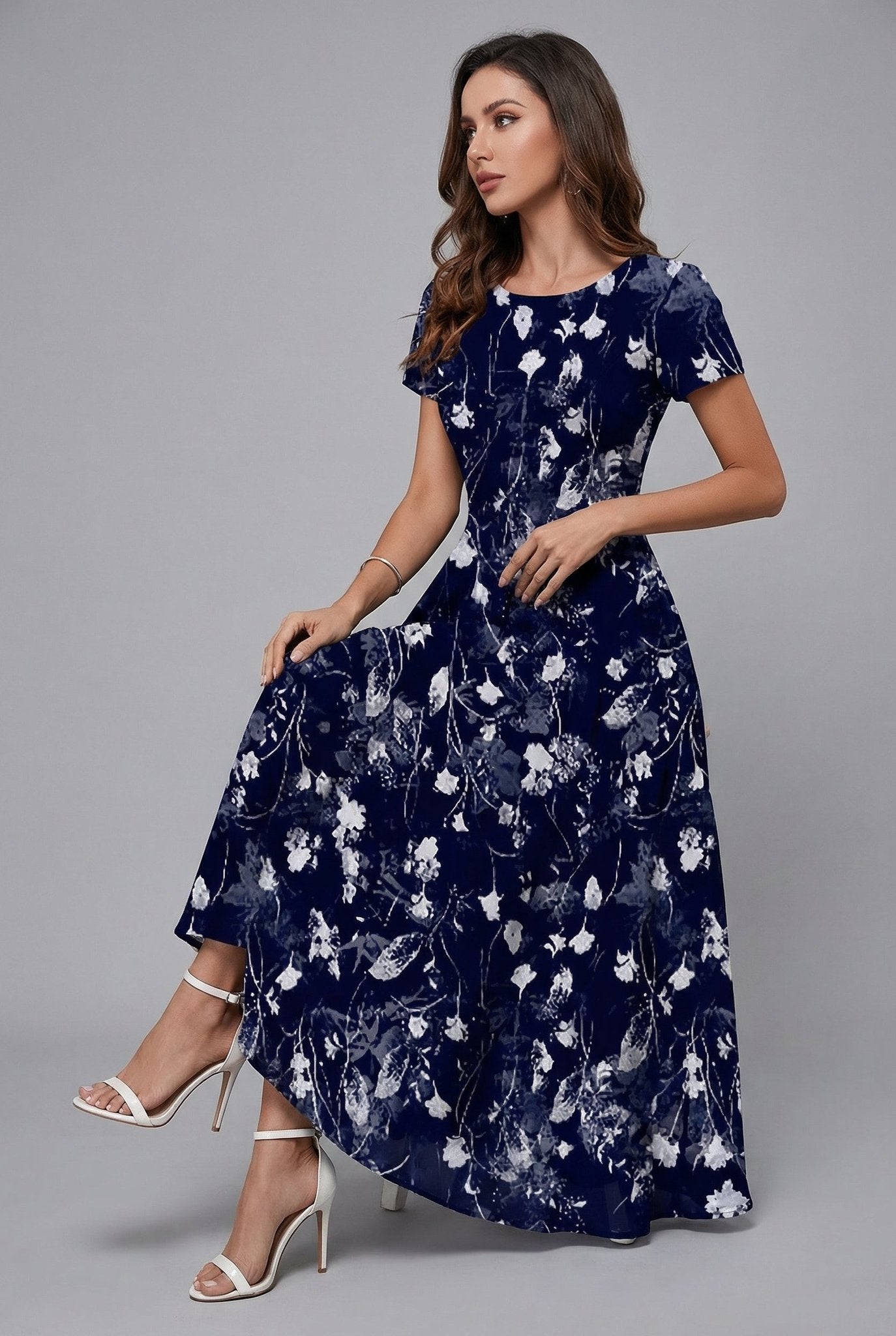 Women's Short Sleeve Floral Midi Dress - Image 3