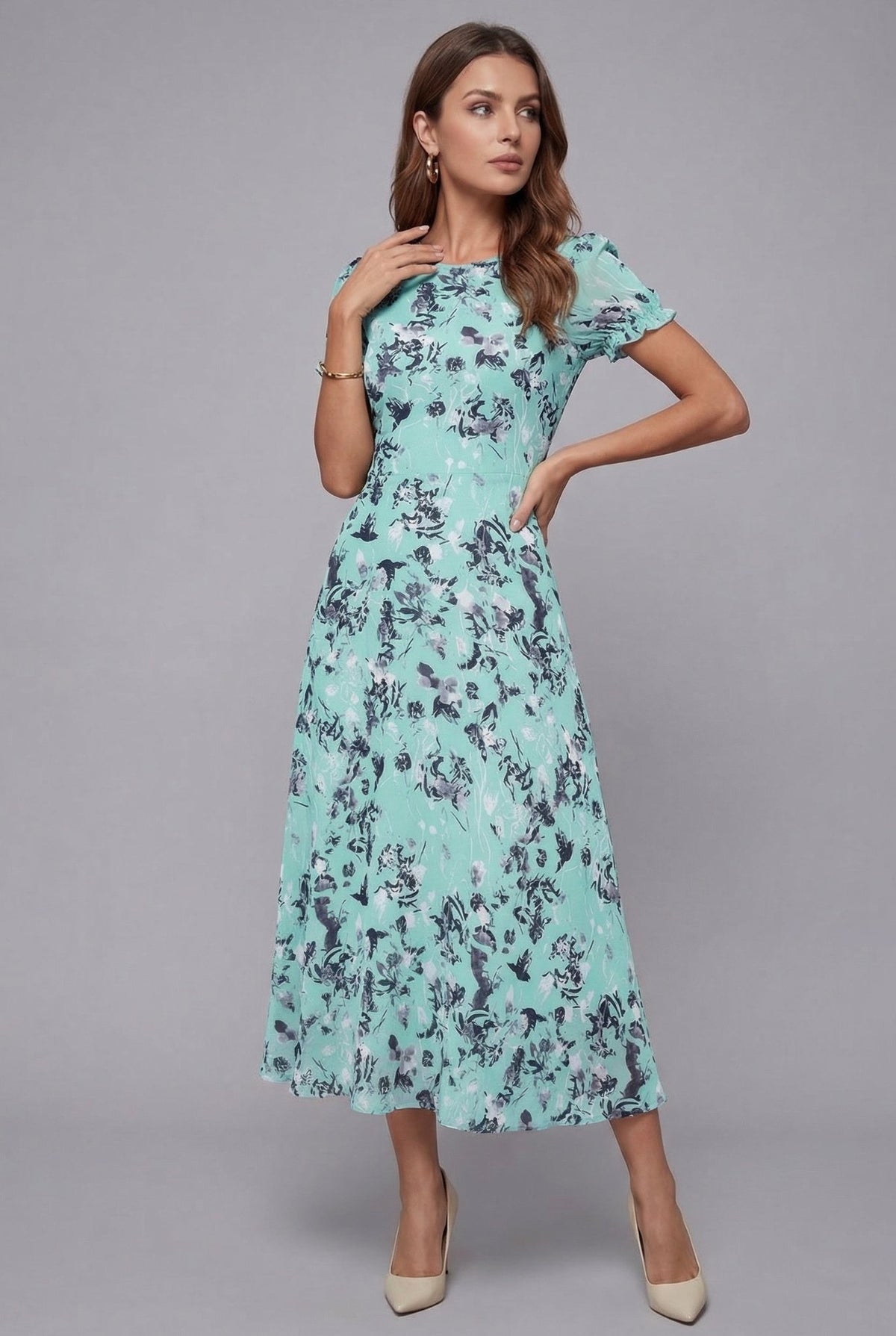 Women's Short Sleeve Floral Midi Dress - Image 4