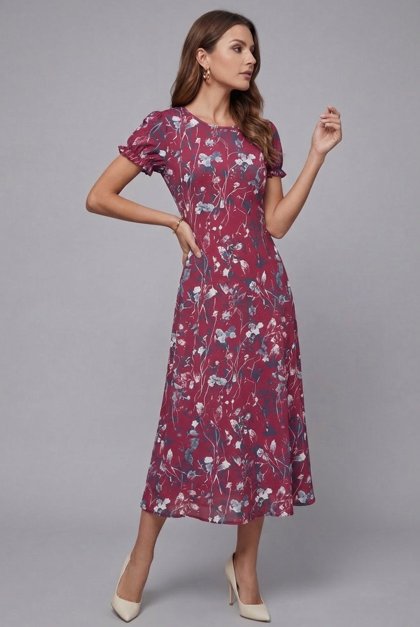 Women's Short Sleeve Floral Midi Dress - Image 5