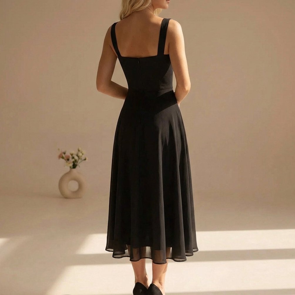 Women's Square Neck Sleeveless A-Line Midi Dress - Image 4