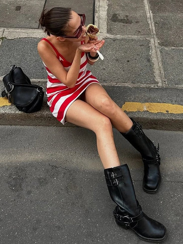 Women's Striped Sleeveless Bodycon Mini Dress - Image 4
