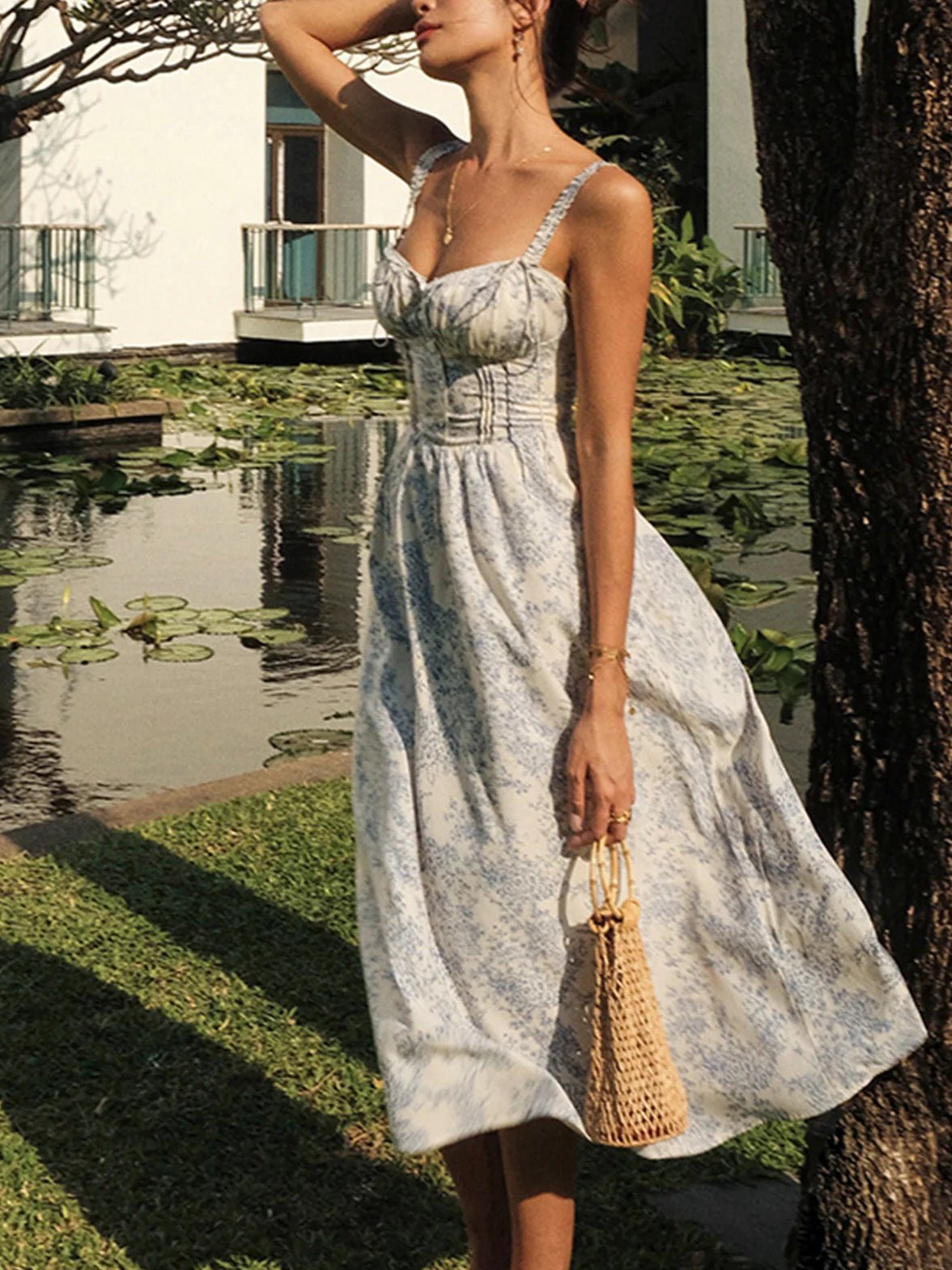 Women's Sweetheart Neck Floral Midi Dress for Weddings - Image 6