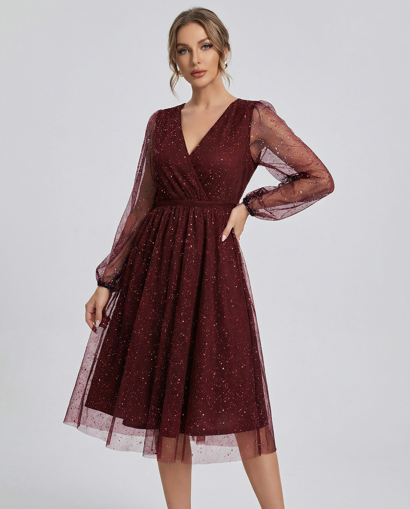 Women's V-Neck Midi Dress for Special Occasions - Image 1