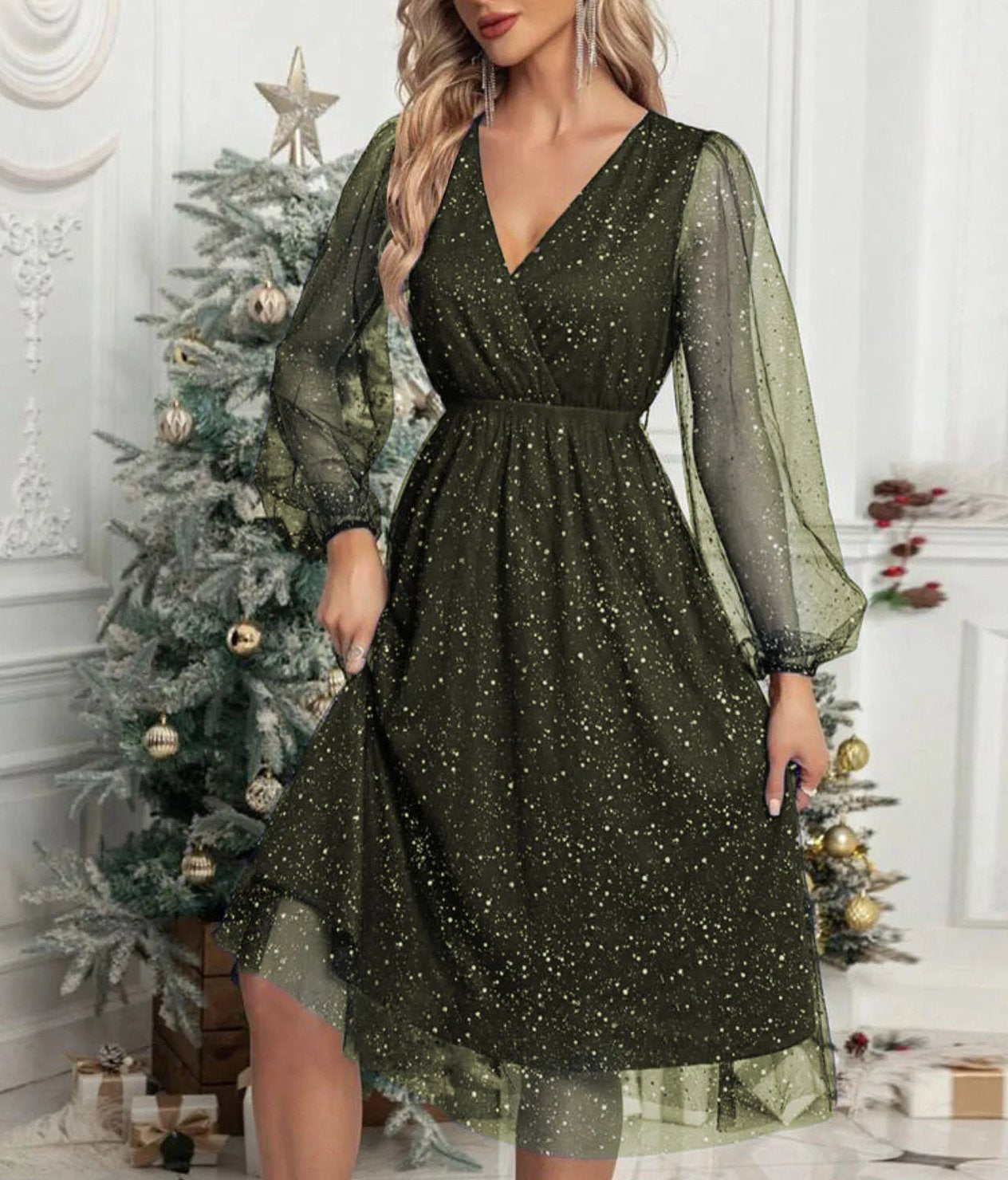 Women's V-Neck Midi Dress for Special Occasions - Image 7