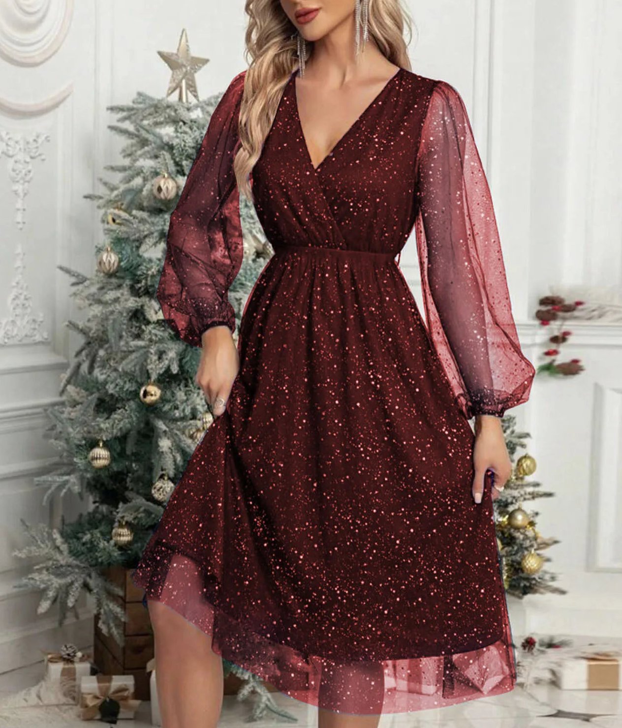 Women's V-Neck Midi Dress for Special Occasions - Image 10