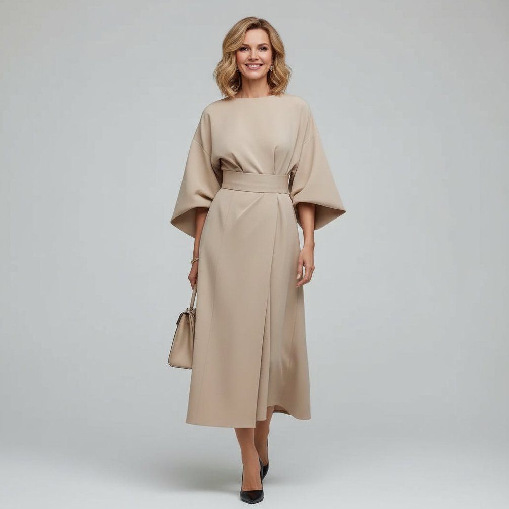 Women's Wide Sleeve Belted Midi Dress - Image 6