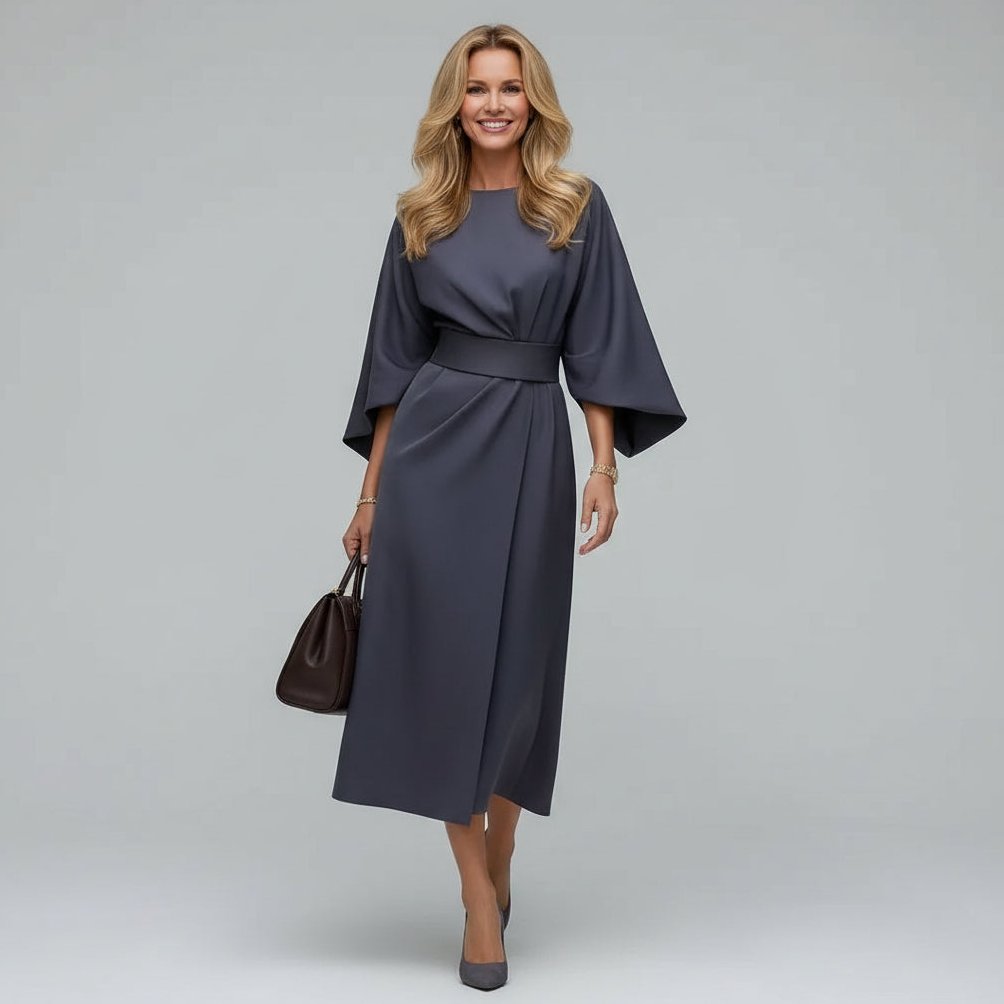 Women's Wide Sleeve Belted Midi Dress - Image 7