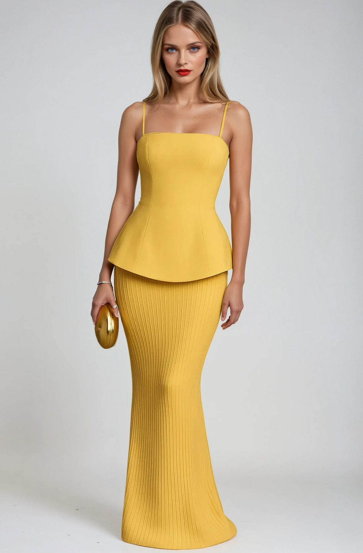 Women's Yellow Strapless Maxi Dress for Formal Events - Image 1