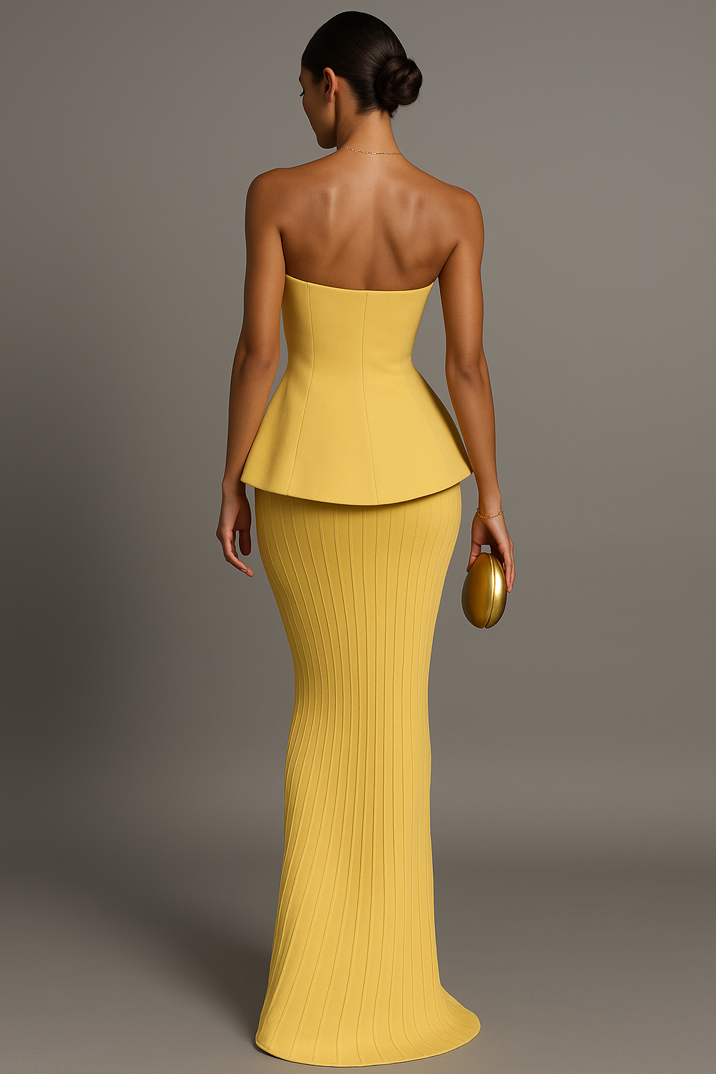 Women's Yellow Strapless Maxi Dress for Formal Events - Image 3