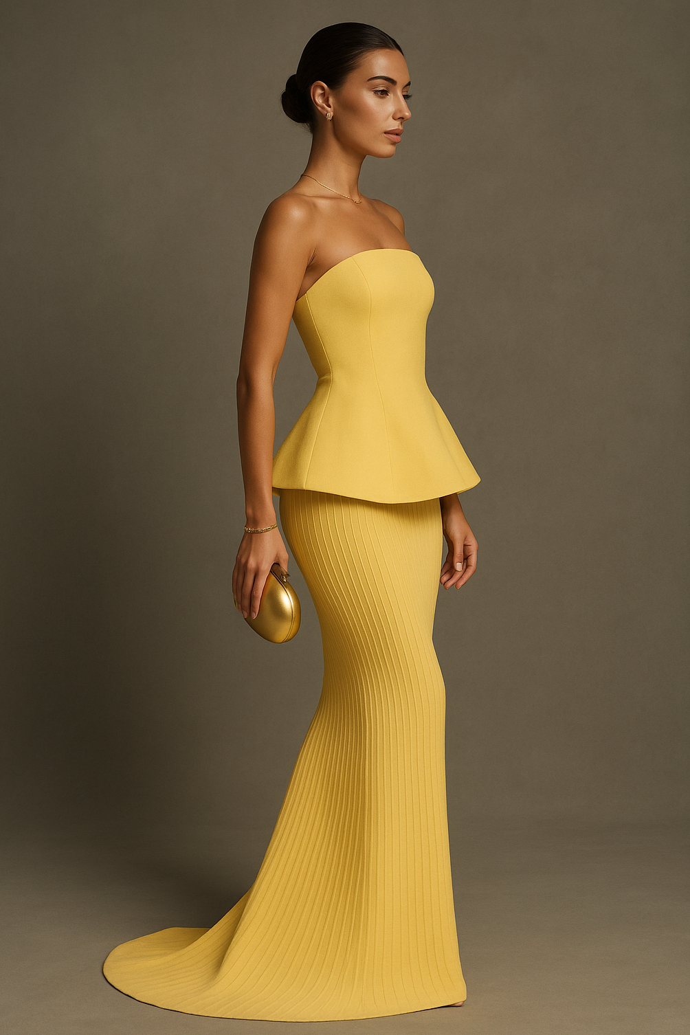 Women's Yellow Strapless Maxi Dress for Formal Events - Image 4