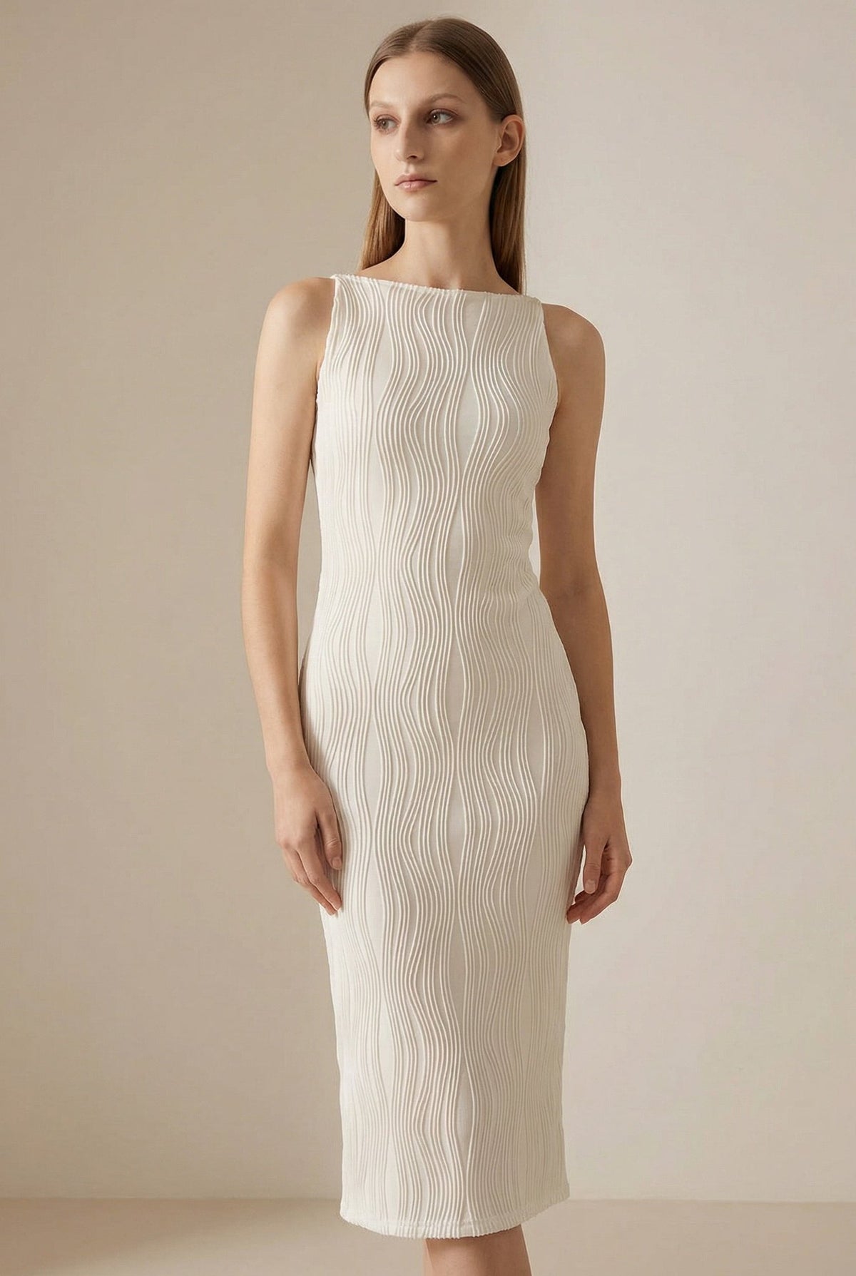 Women's Ripple Texture Midi Dress in Polyester Blend