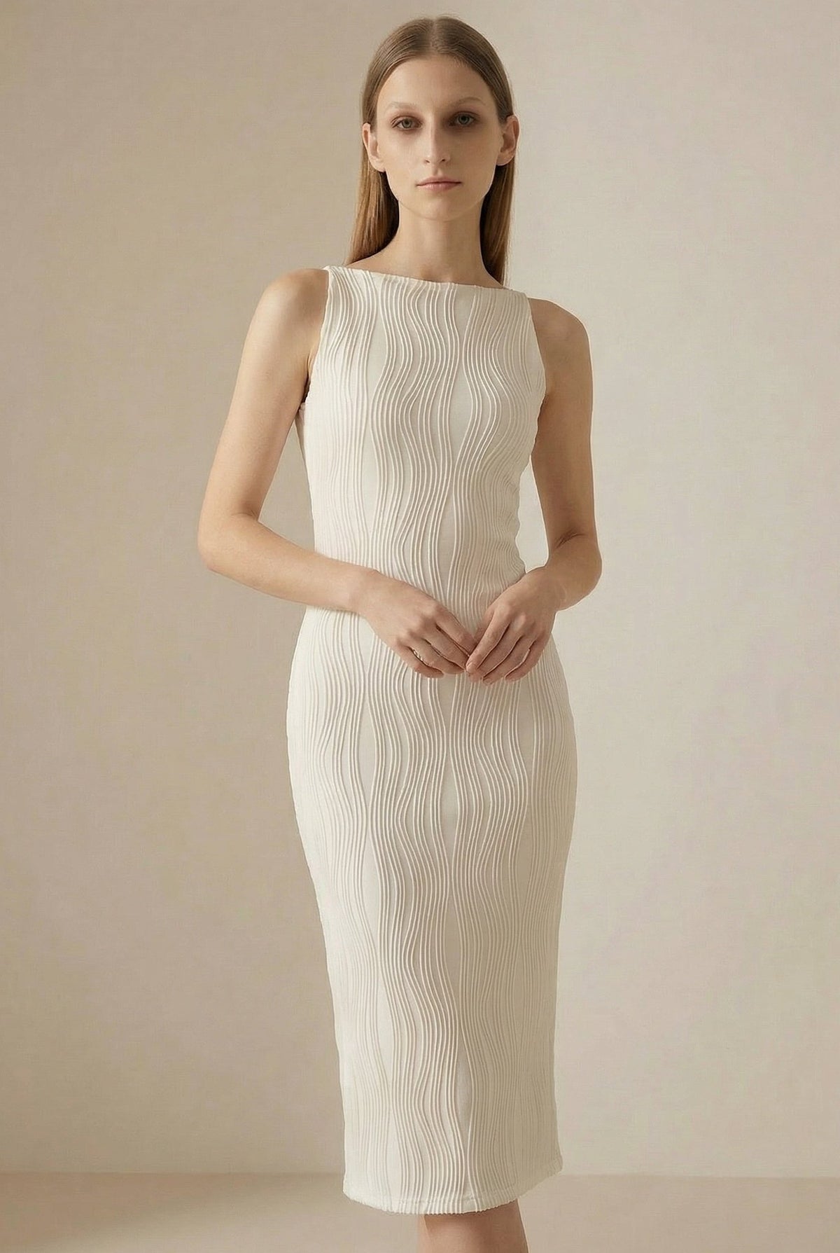Women's Ripple Texture Midi Dress in Polyester Blend
