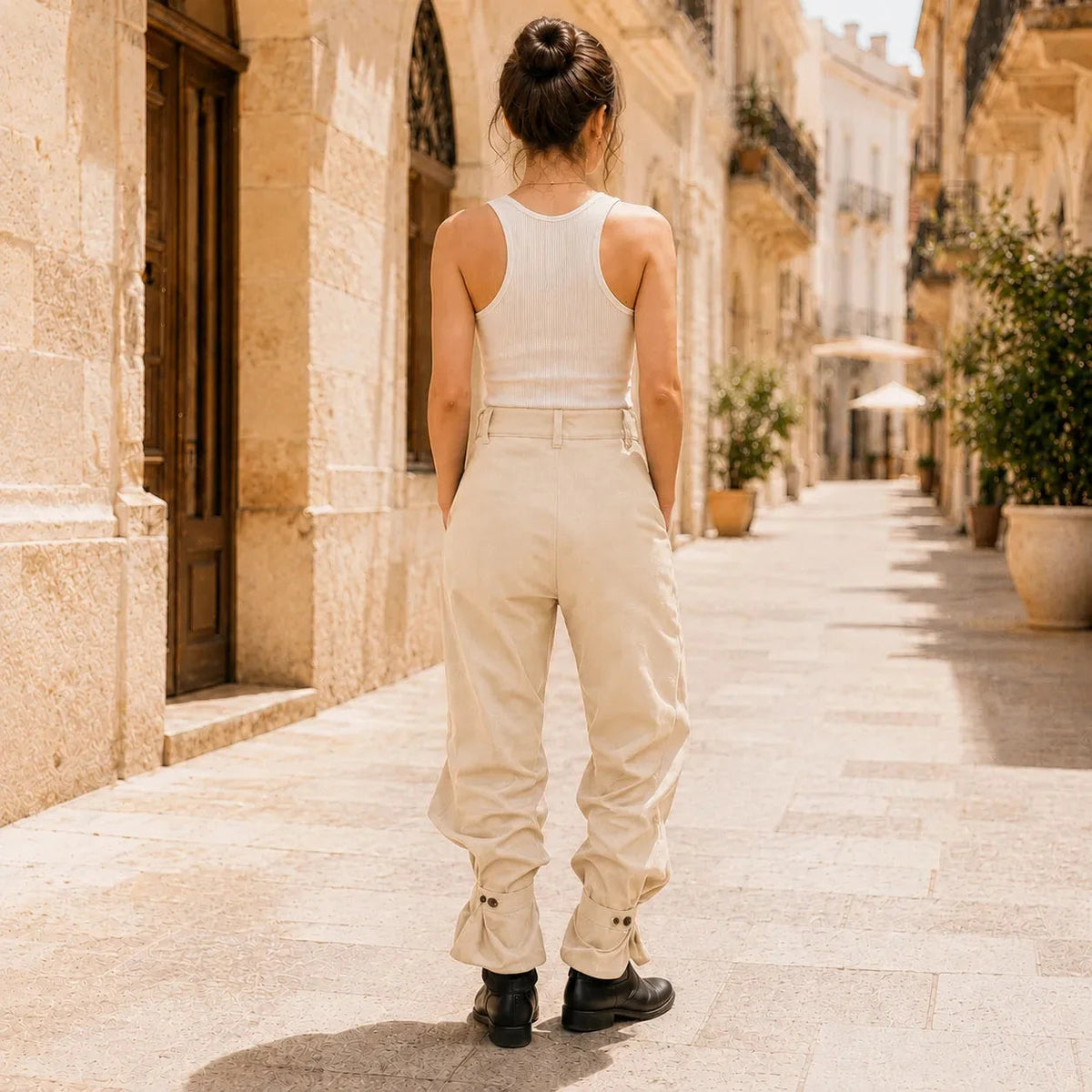 Pants in Summer with High Waist and Pleated Lantern Leg for Women