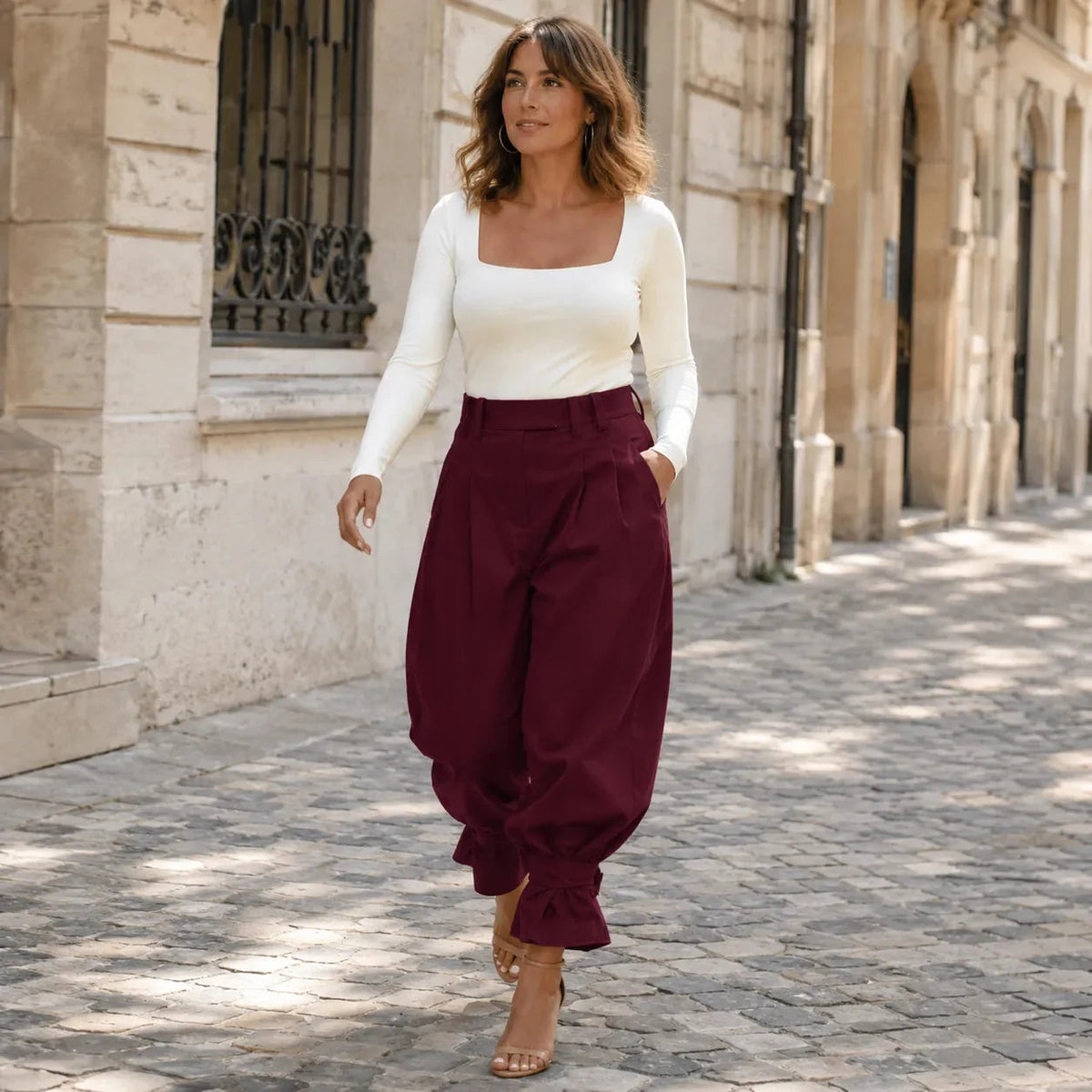 Pants in Summer with High Waist and Pleated Lantern Leg for Women