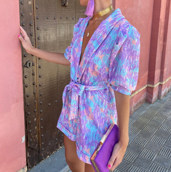 Short Jumpsuit with Vibrant Print for Women, Breathable Summer Fabric