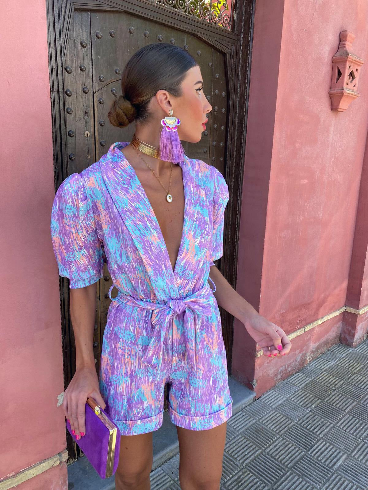 Short Jumpsuit with Vibrant Print for Women, Breathable Summer Fabric