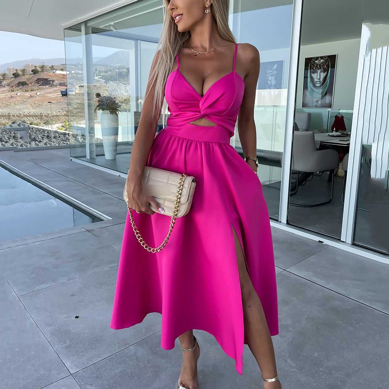Women's Cut-Out Midi Dress with Sweetheart Neck and Leg Split