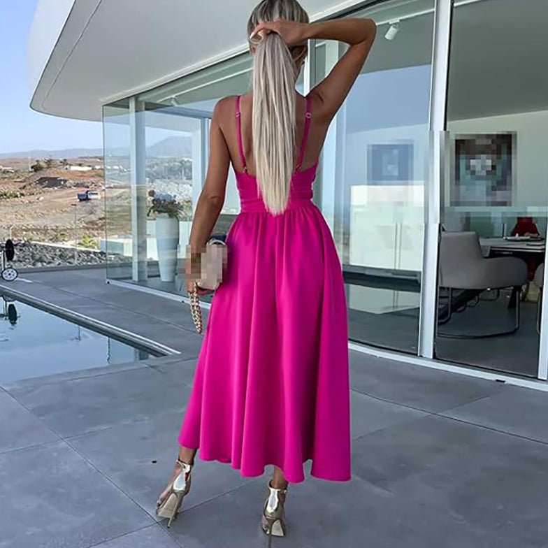 Women's Cut-Out Midi Dress with Sweetheart Neck and Leg Split