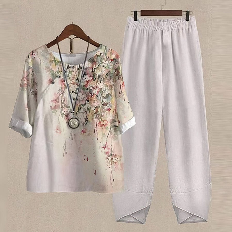 Summer 2 Piece Sets in Polyester for Women with Wide Leg Pants