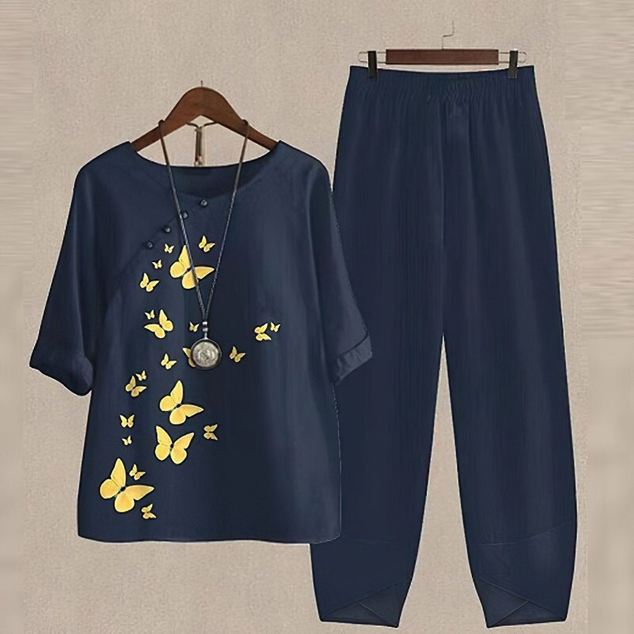 Summer 2 Piece Sets in Polyester for Women with Wide Leg Pants