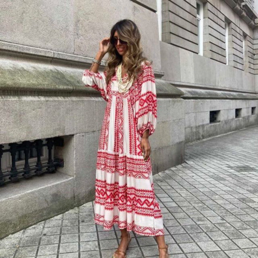 Summer Dresses for Women, Boho Floral Maxi Dress with Puff Sleeves