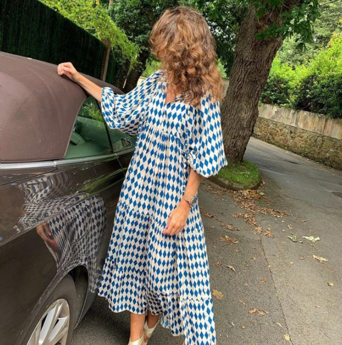 Summer Dresses for Women, Boho Floral Maxi Dress with Puff Sleeves