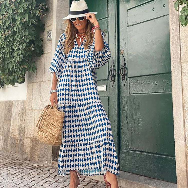 Summer Dresses for Women, Boho Floral Maxi Dress with Puff Sleeves
