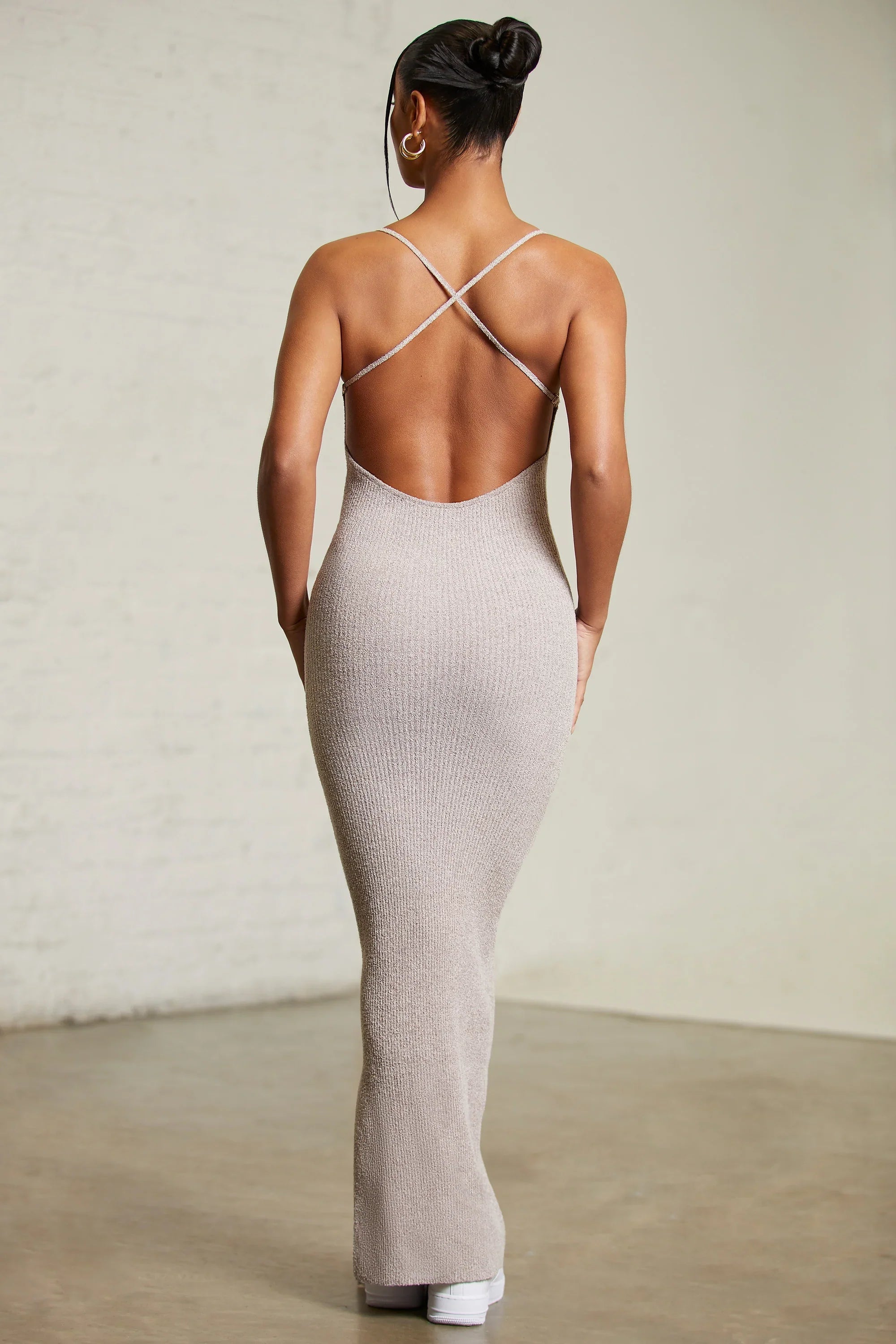 Summer Dresses for Women, Chocolate Knit Maxi with Open Back