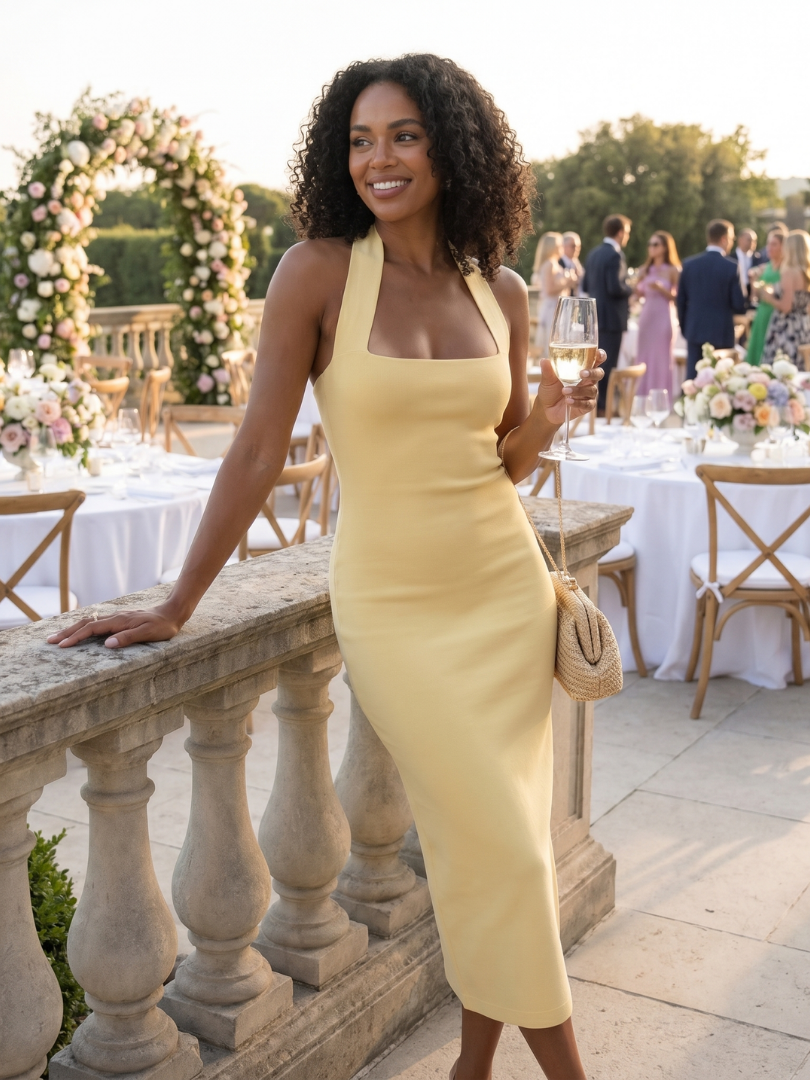 Summer Dresses for Women: Halter Neck Bodycon Midi Dress