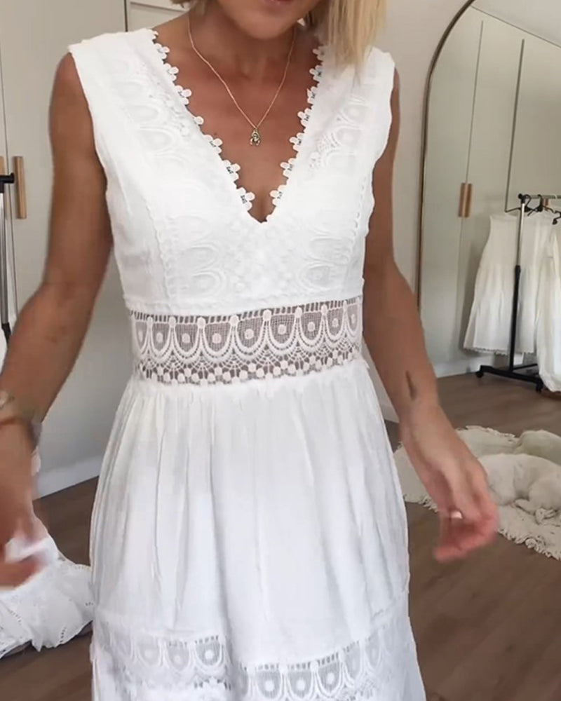 Summer Dresses for Women with Crochet Lace Trim and Tiered Maxi Skirt