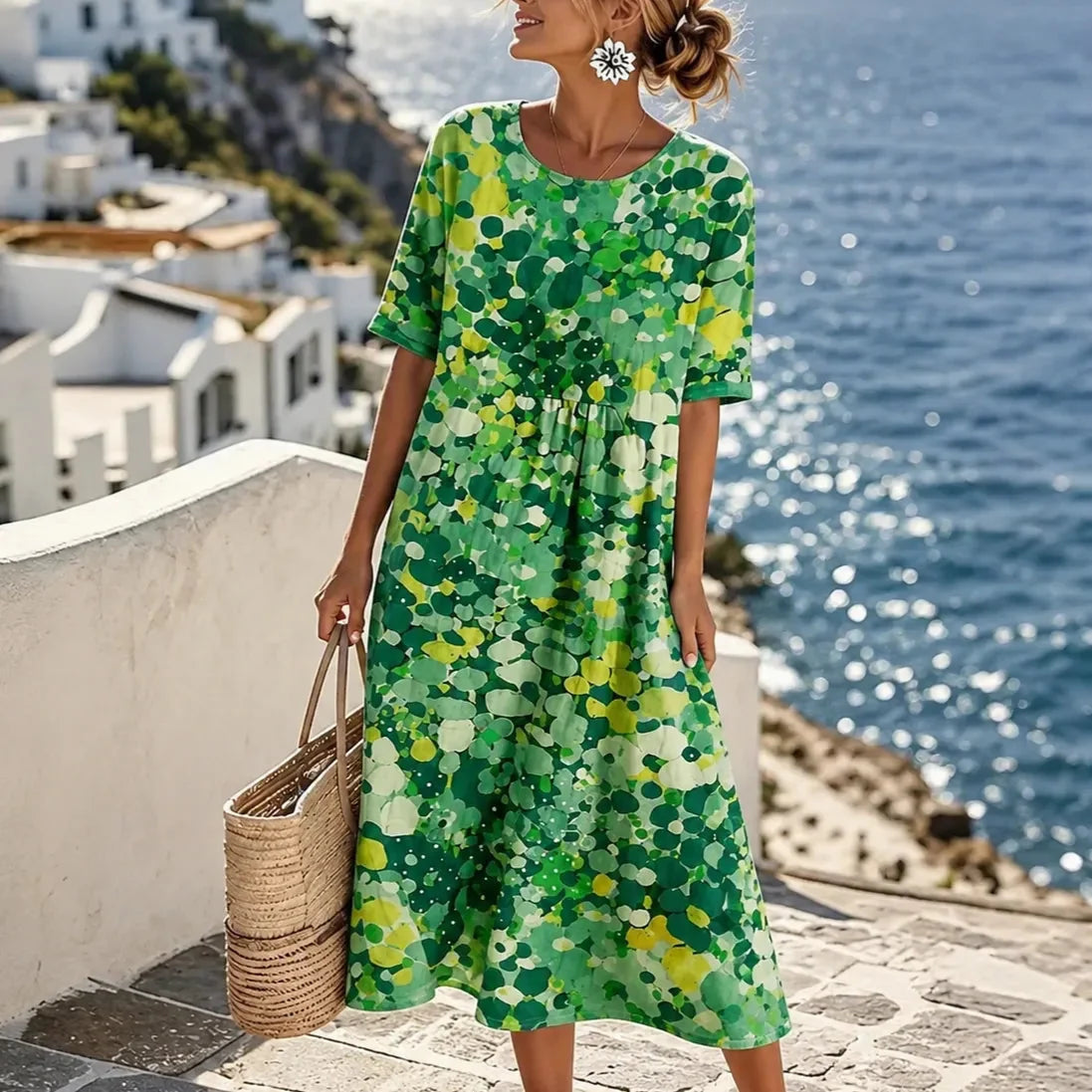 Summer Dresses for Women with Floral Print, Midi Length and Pockets