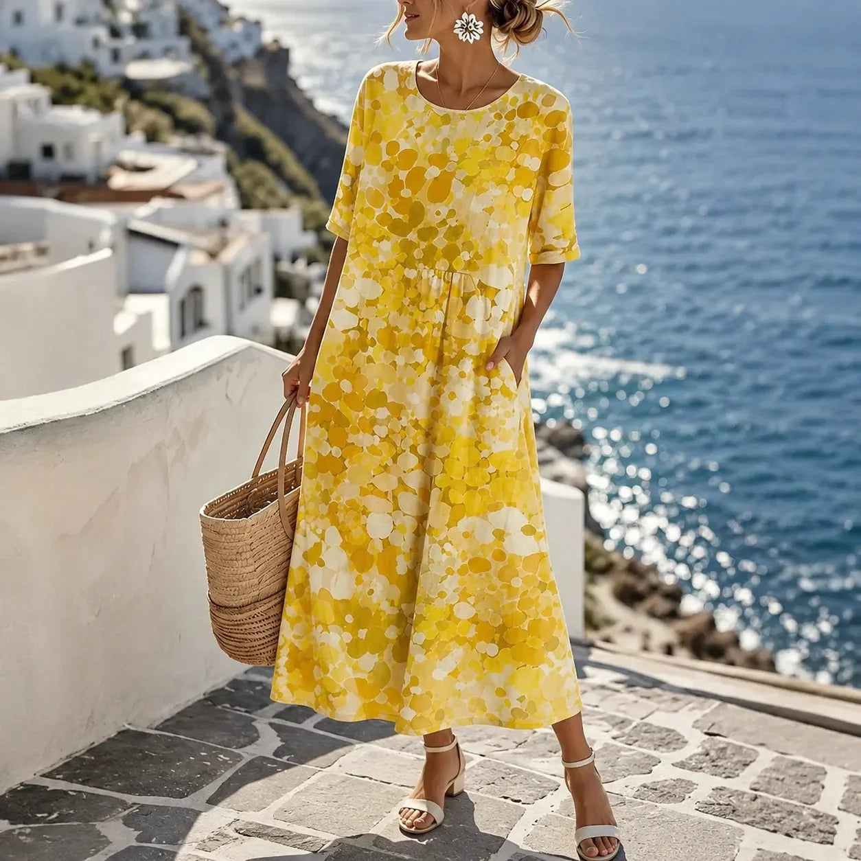 Summer Dresses for Women with Floral Print, Midi Length and Pockets