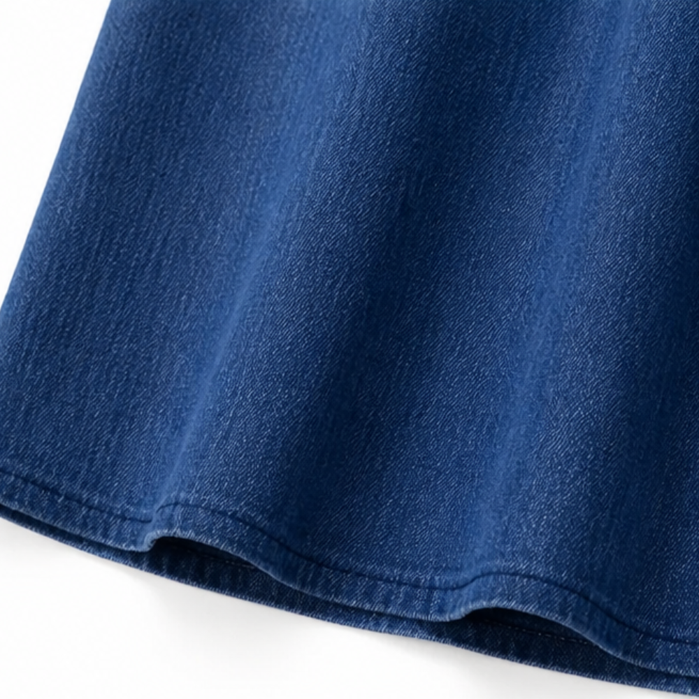 Summer Dresses: Women's Denim Midi Dress with Eyelet Trim