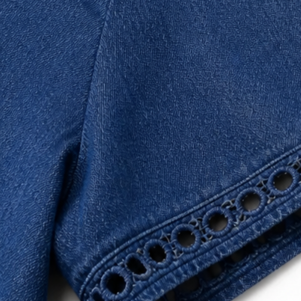 Summer Dresses: Women's Denim Midi Dress with Eyelet Trim